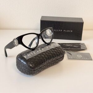 New! Philipp Plein Capture Crystal Black Eyelasses, VPP163S 700K, Authentic